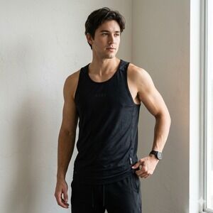 ASRV DSG-0809 Tank Top Mens Medium Black Supima AeroSilver Mesh Gorpcore Tech